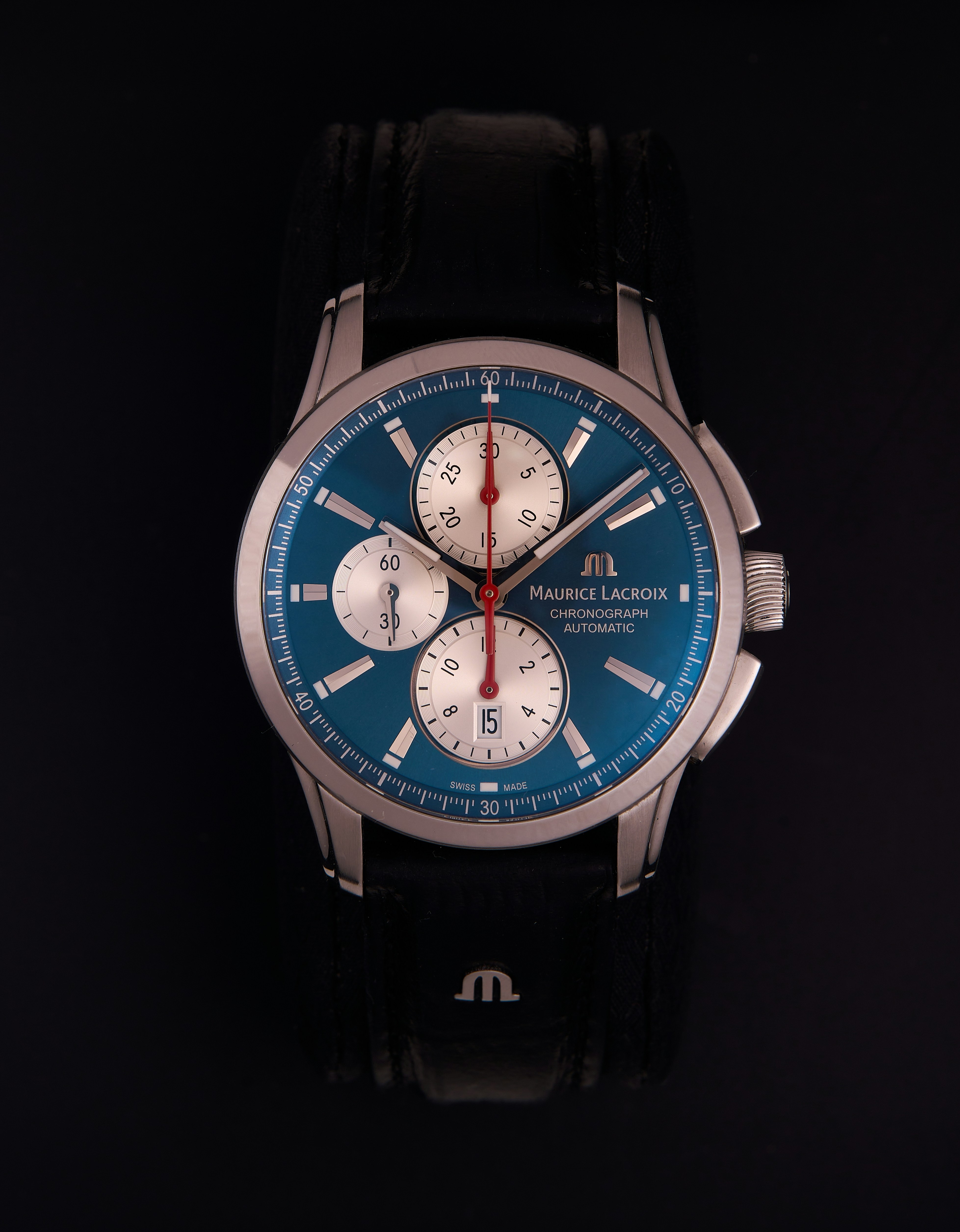 maurice lacroix pontos steel on black background