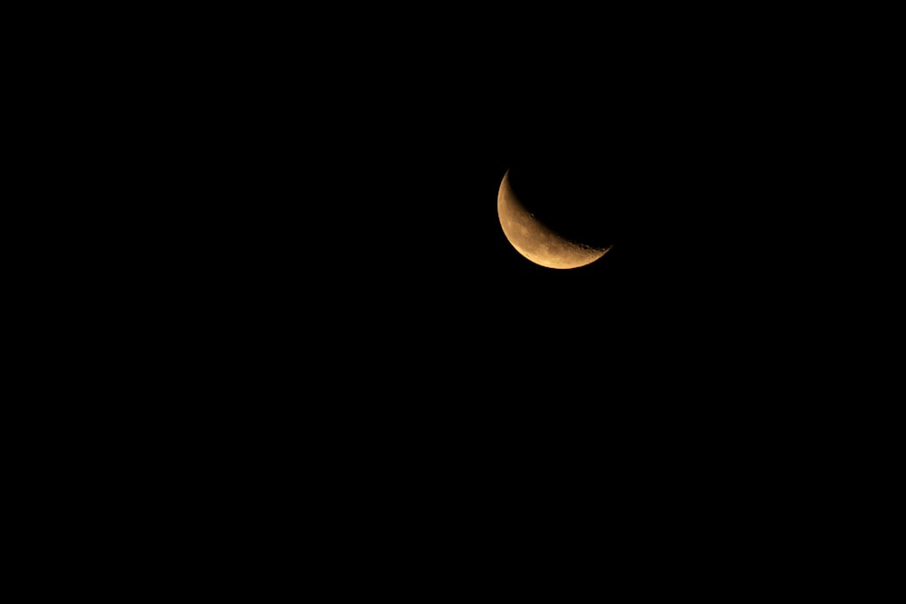 a half moon is seen in the dark sky