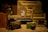 A collection of vintage items including radios, cameras, and a clock. The central focus is on an old boombox with large speakers. Beside it, there are classic film cameras and a brightly colored analog radio. A decorative clock with a panda design is also visible, adding a nostalgic feel to the scene.
