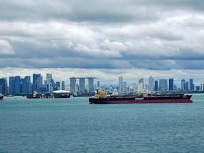 A bustling Hong Kong harbor with cargo ships symbolizing international trade.