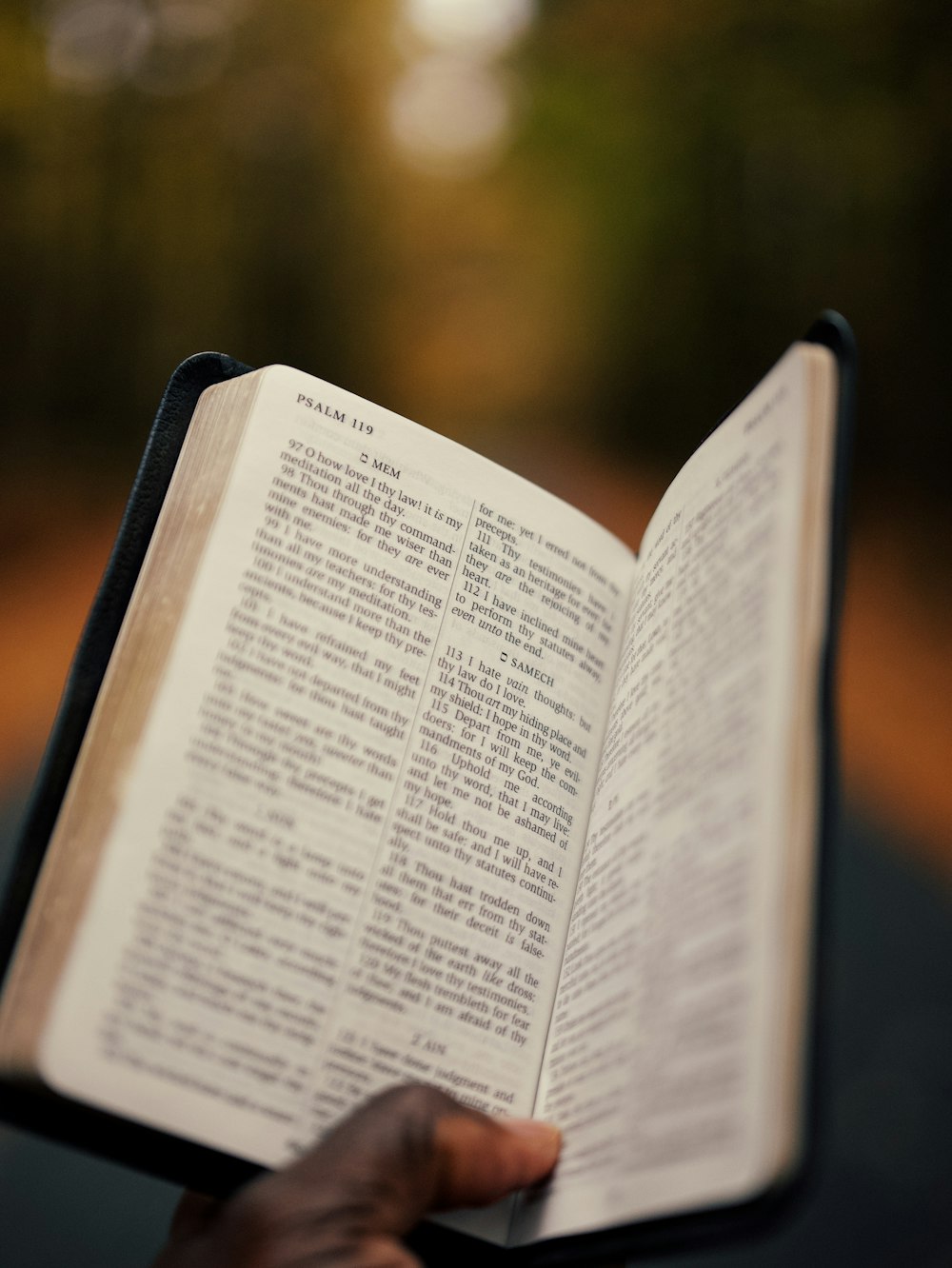 a person holding an open book in their hand