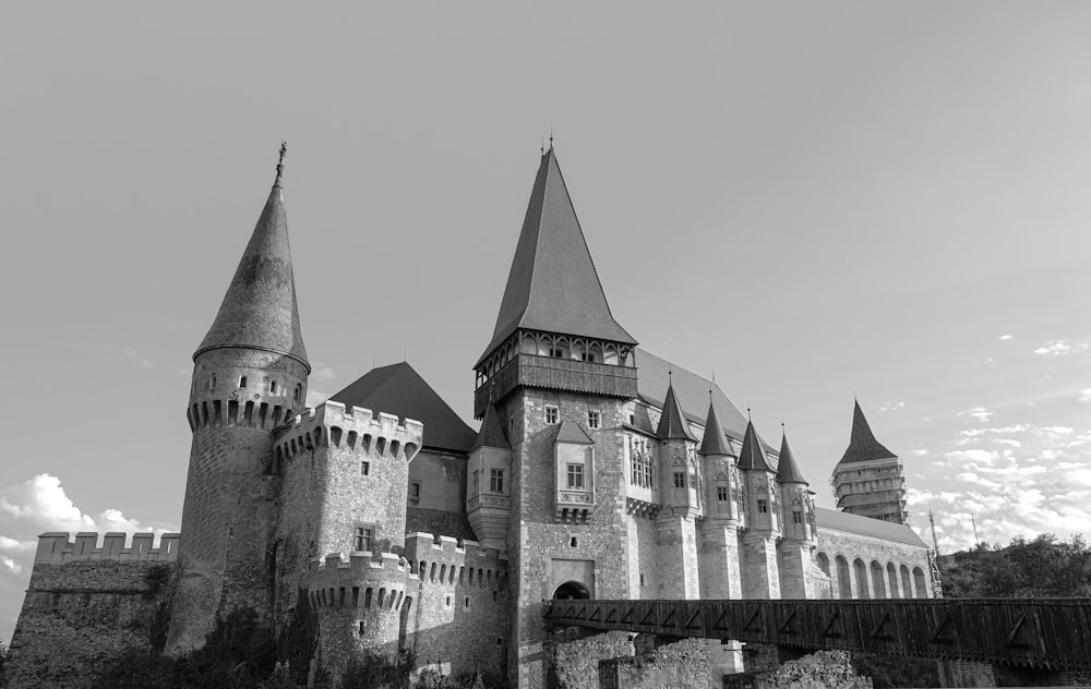 a black and white photo of a castle