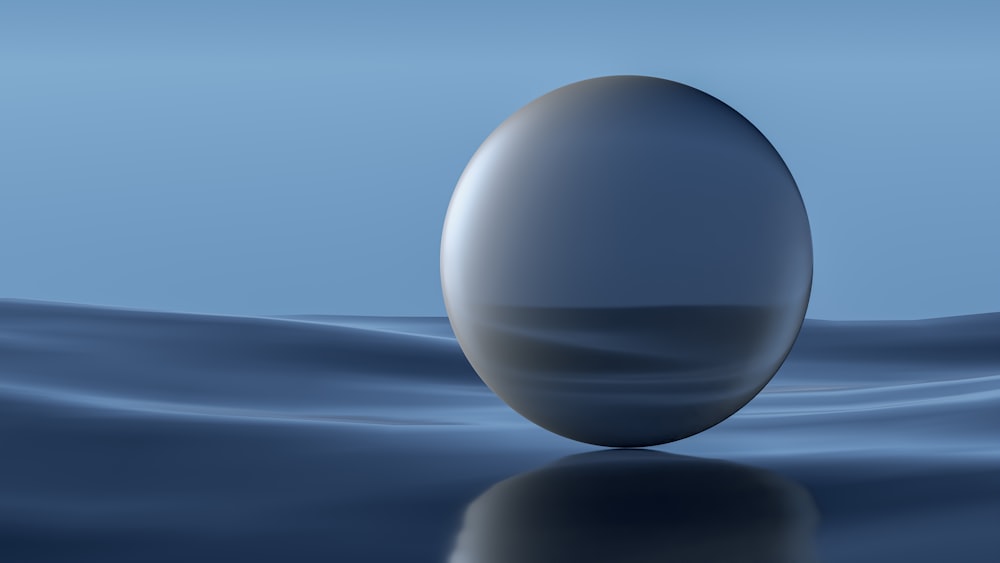 an egg floating in the water on a blue background