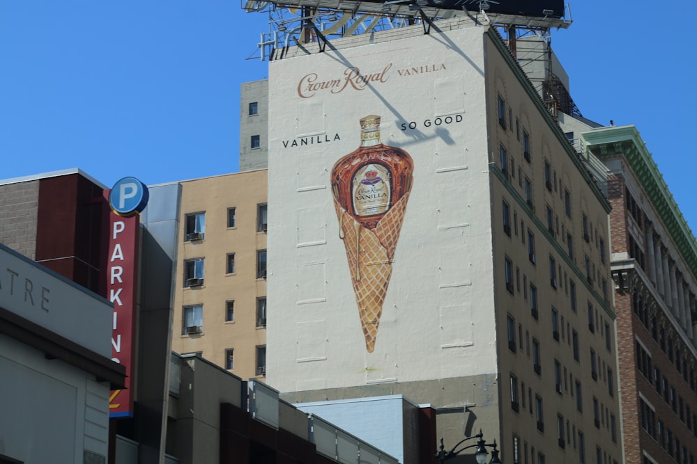 a large advertisement on the side of a building