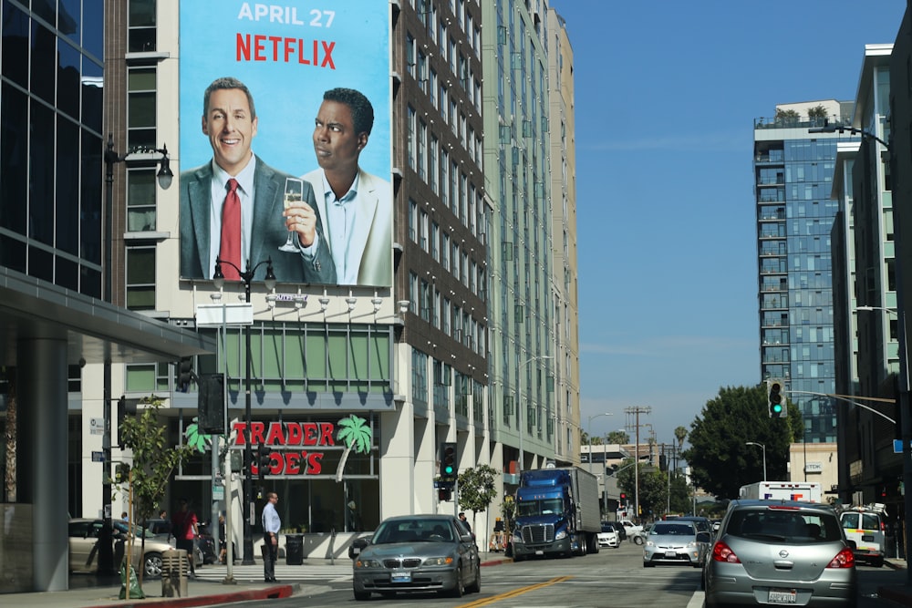 a large billboard on the side of a building