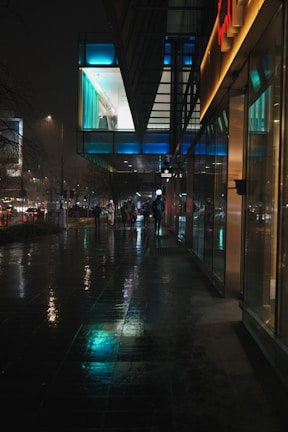 A vibrant city sidewalk gleaming after a thorough jet washing session.