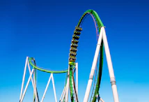 a roller coaster in the middle of a blue sky