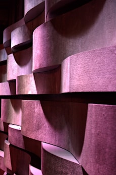 a room with a bunch of purple walls