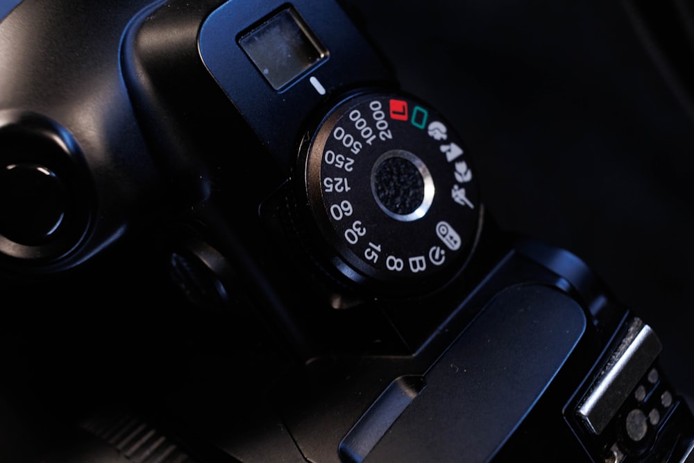 a close up of a camera on a table