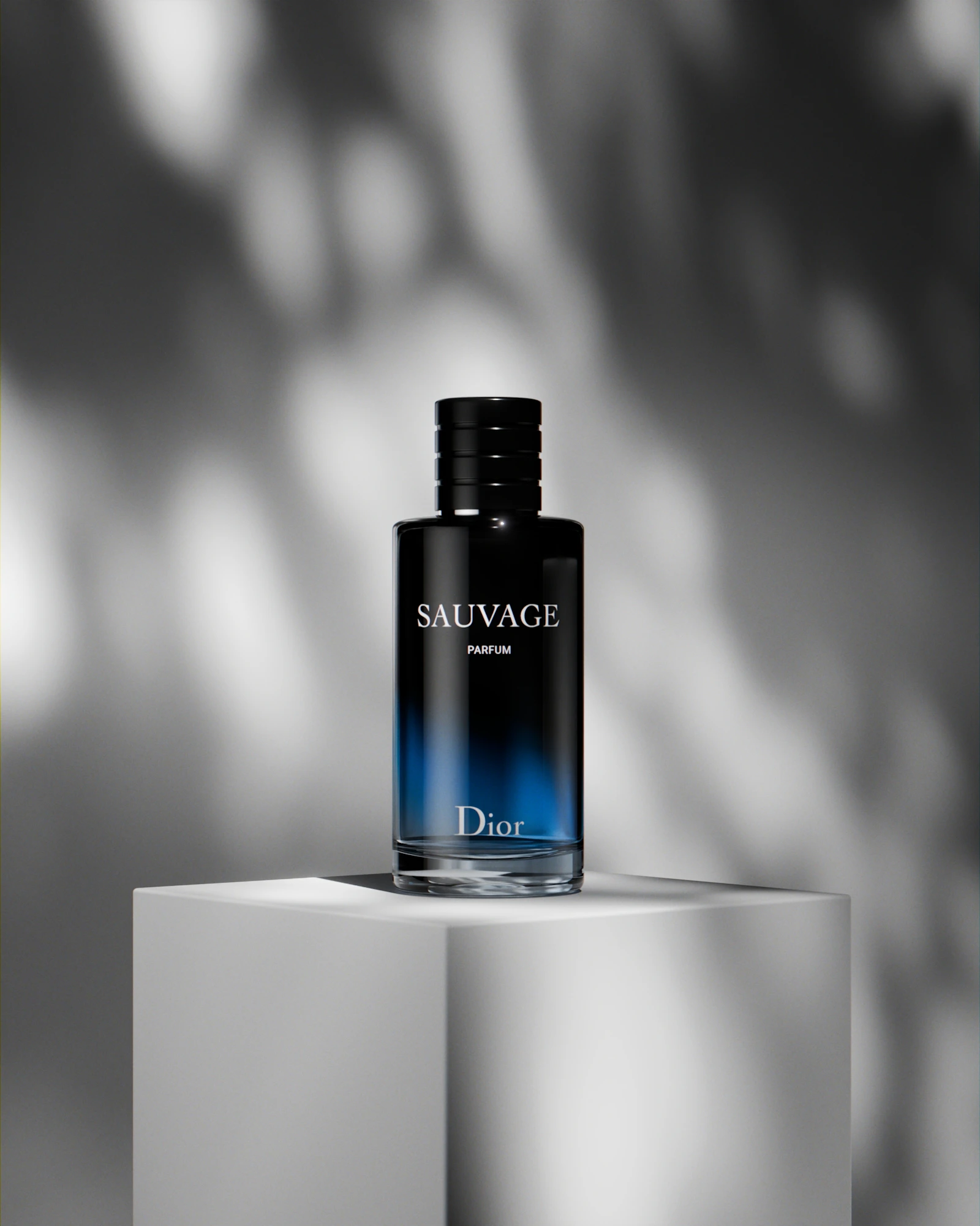 Dior Sauvage bottle on a white block