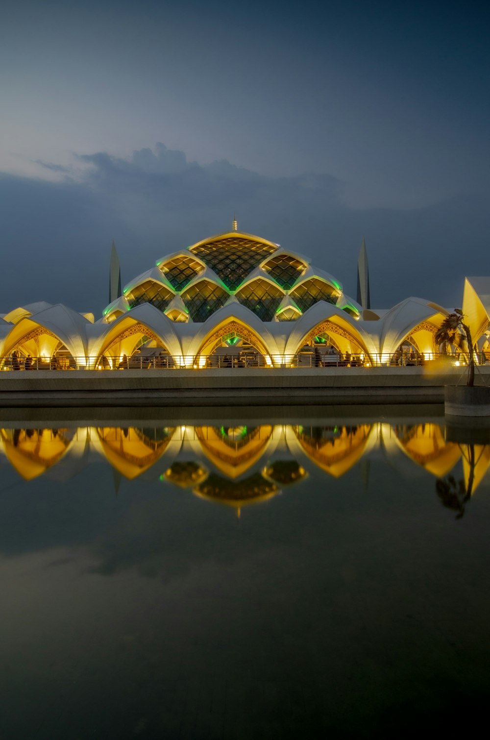 a large building with a lot of lights on top of it