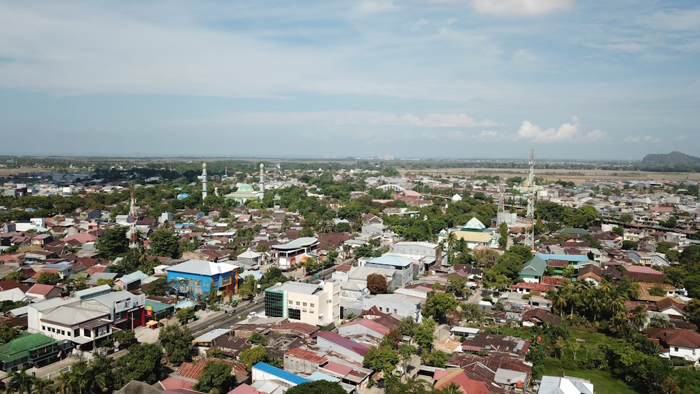 an aerial view of a city with a lot of buildings