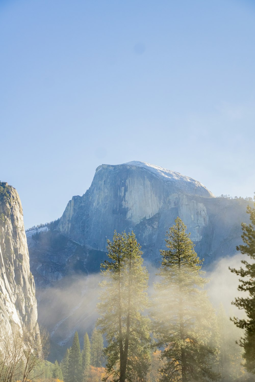 a view of a mountain with trees in the foreground