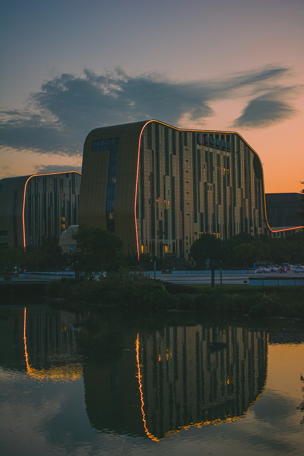 a building that is next to a body of water