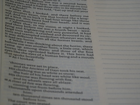 A close-up view of a printed page with a column of text on the left and a lined section for notes on the right. The text is clearly readable and appears to be from a book, with paragraphs and indented dialogue or quotes.