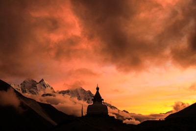 A simple scientific icon of a DNA strand overlaid on a silhouette of the Himalayas.