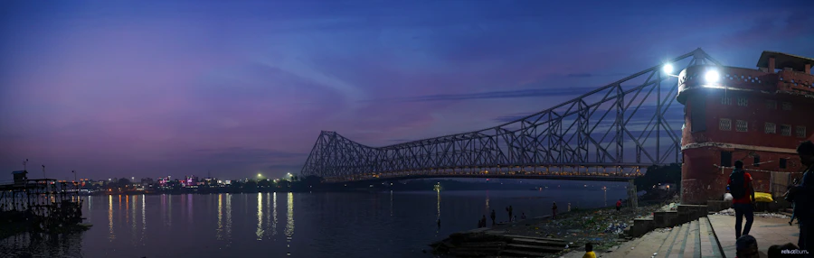 Howrah Bridge over the Hooghly river in Kolkata at night