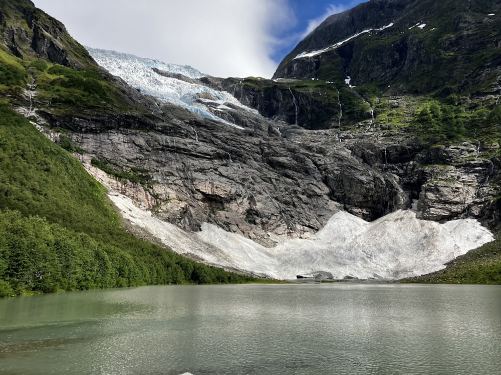 a mountain with a glacier on the side of it