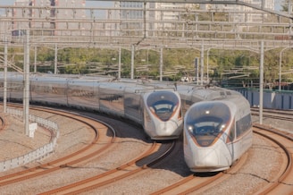 a couple of trains that are on some tracks