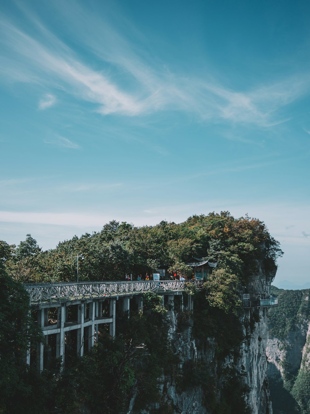 a bridge over a cliff with a sky background