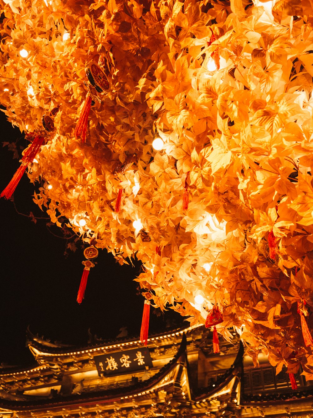 a chinese lantern is lit up at night