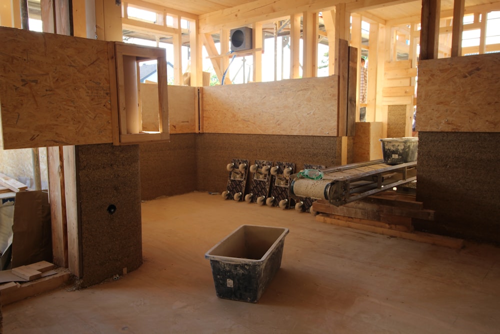 a room that is being constructed with wood