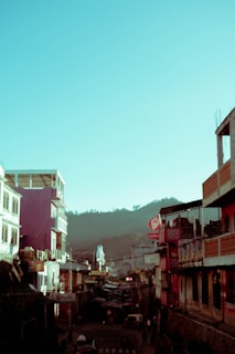 A vibrant travel scenery of a colorful street in a foreign city.