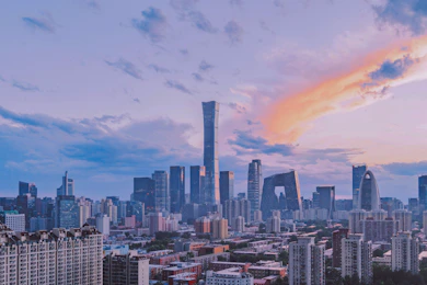 a view of a city with tall buildings