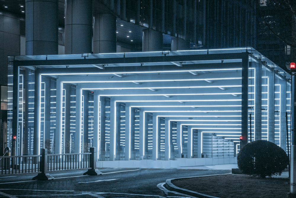 a building with a lot of lights on the side of it