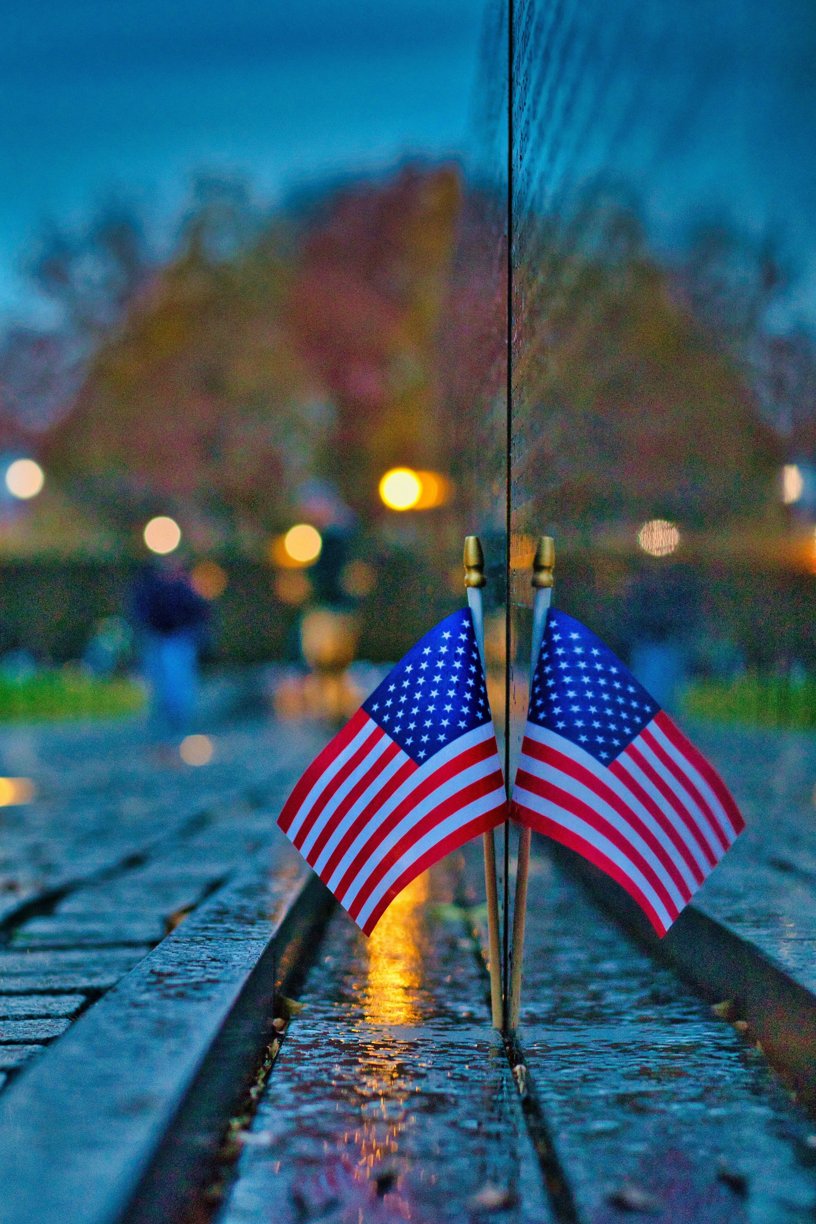 American Flag at the vietnam wall in Washington DC