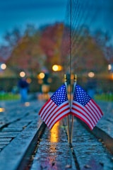 American flag colors subtly reflected on polished metal surfaces.