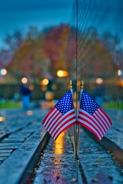 American flag colors subtly reflected on polished metal surfaces.