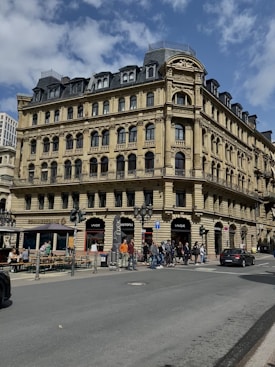 a large building on a city street corner