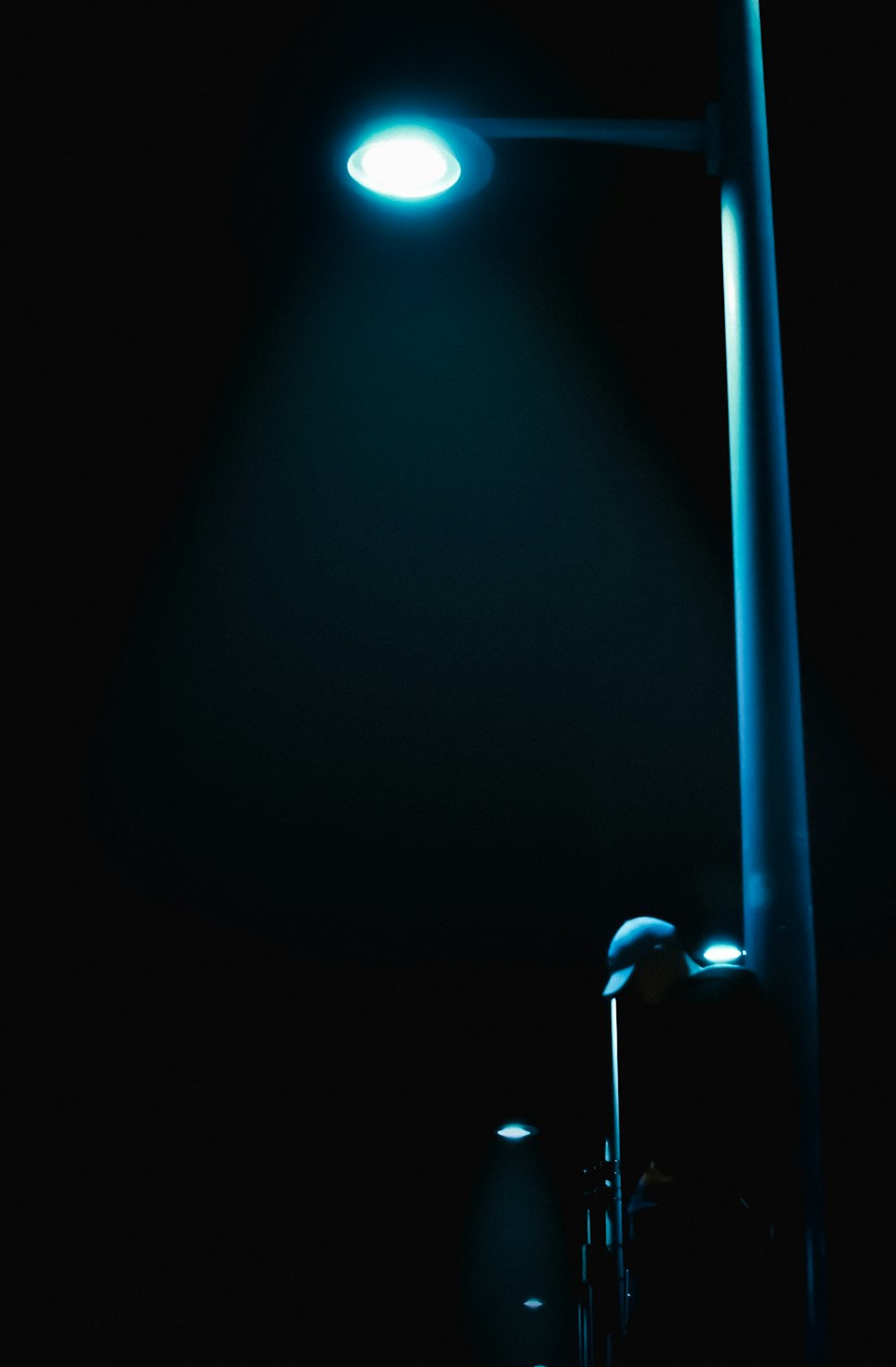 a street light in the dark on a pole