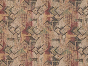 A vibrant textile pattern blending earthy tones with bold geometric shapes, perfect for fashion or interior accents.