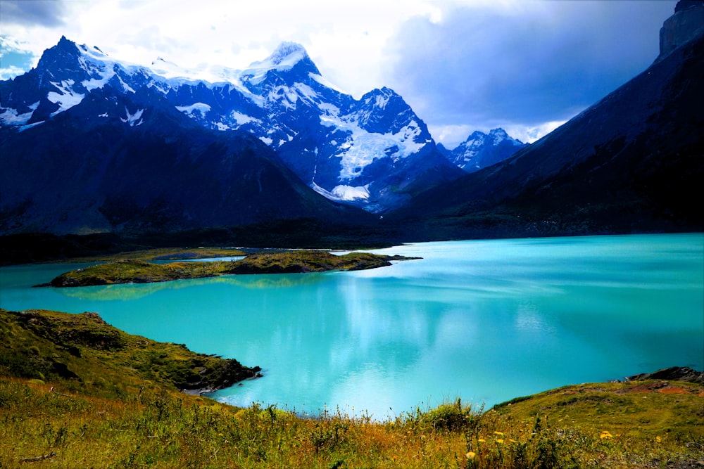 a large body of water surrounded by mountains