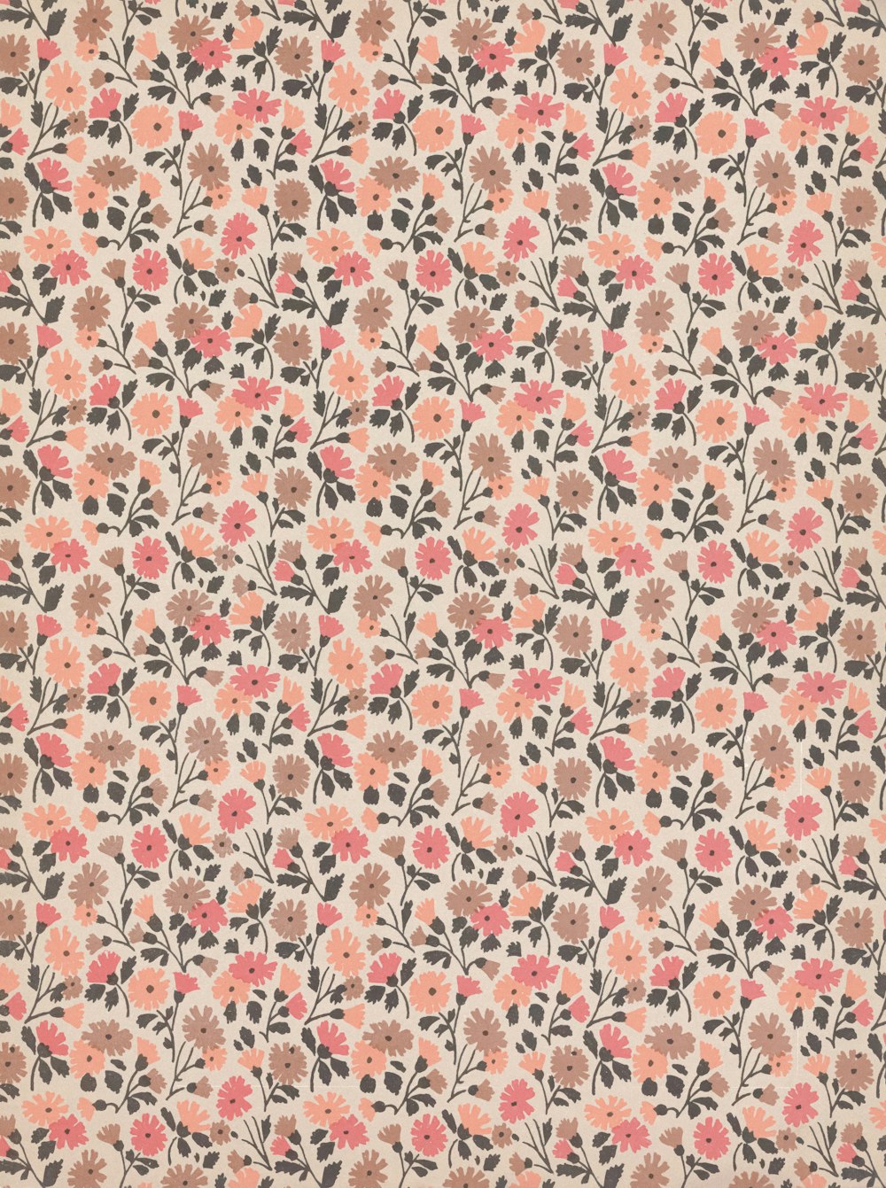 a floral pattern with pink flowers on a beige background