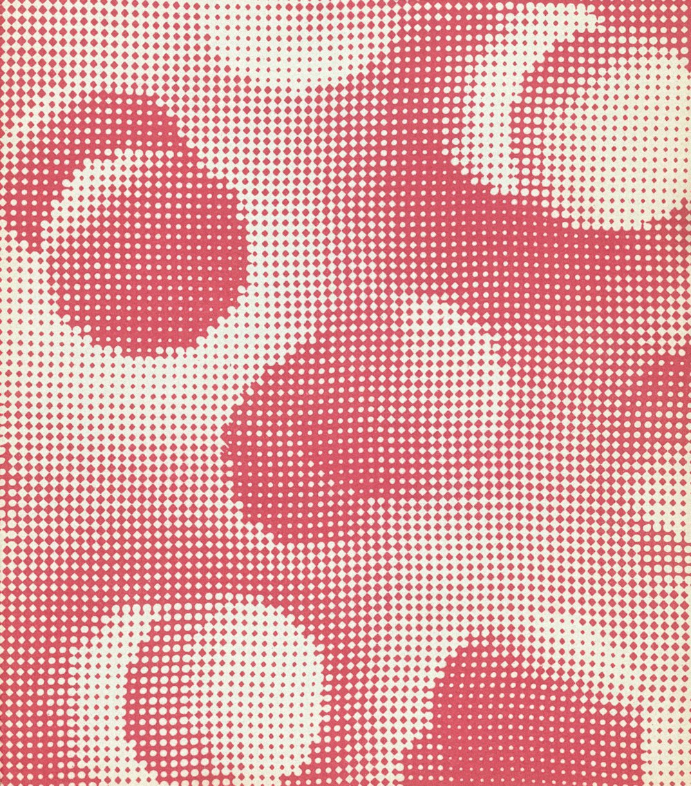 a red and white background with circles