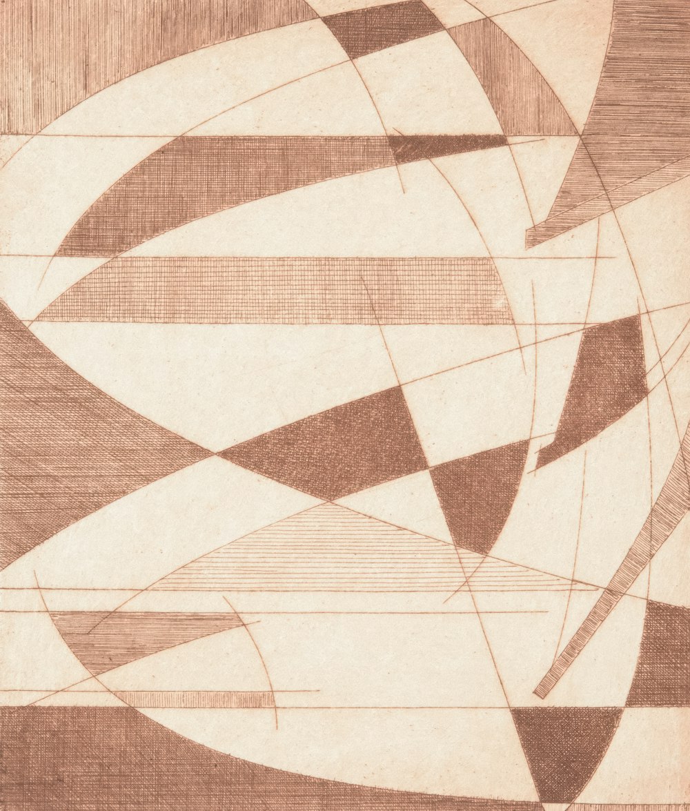 a drawing of lines and shapes in brown and white