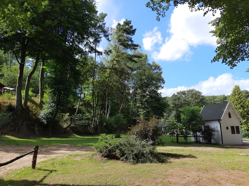 a house in the middle of a wooded area