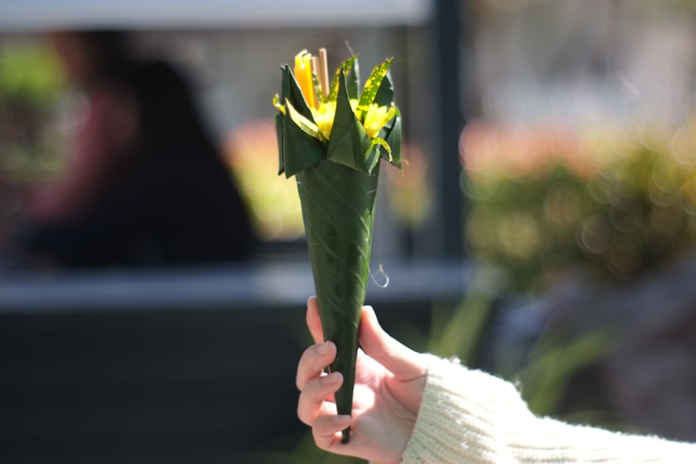 a person holding a flower in their hand