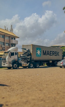 a semi truck with a large container on the back of it