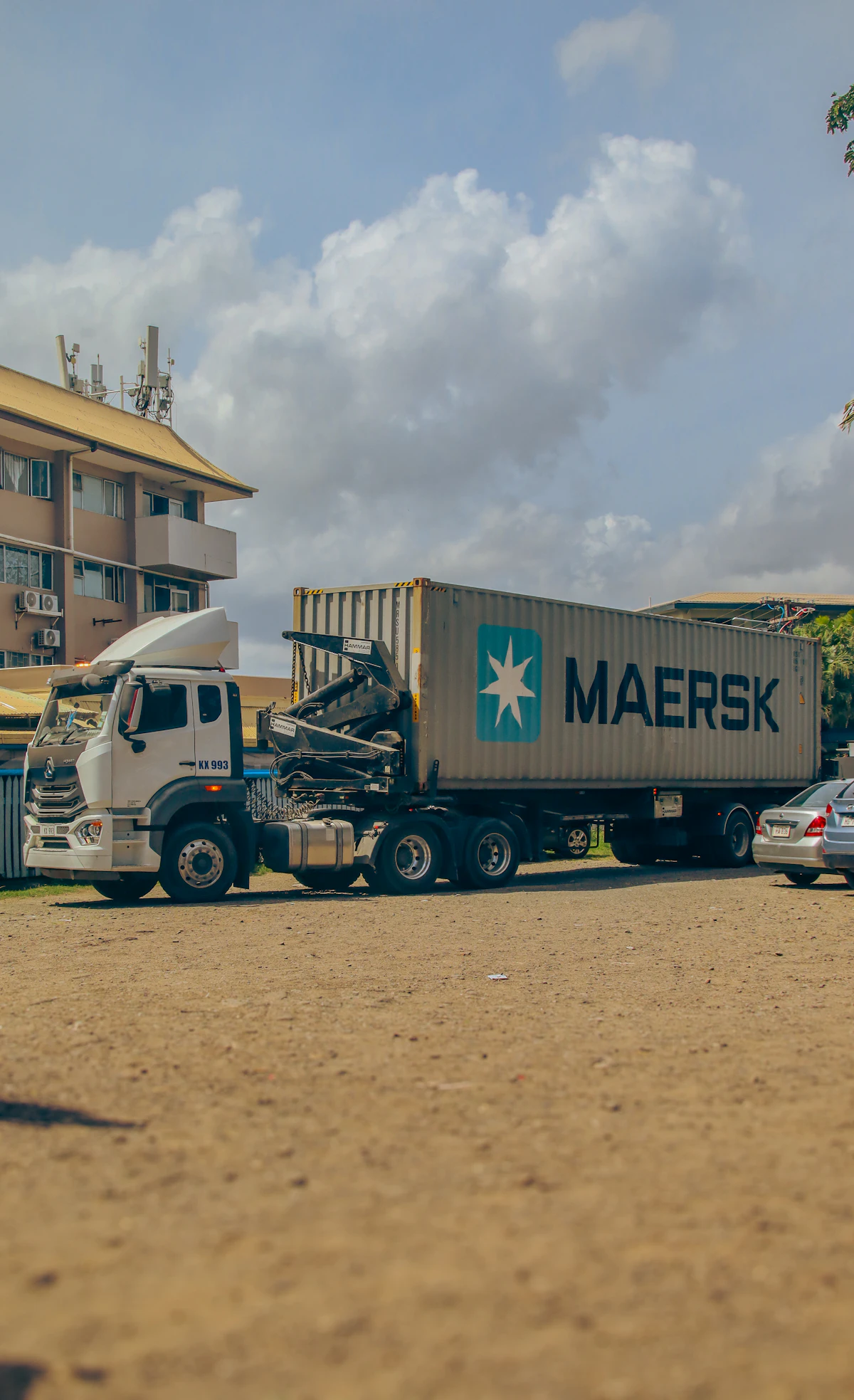 Container on a heavy-haul trailer