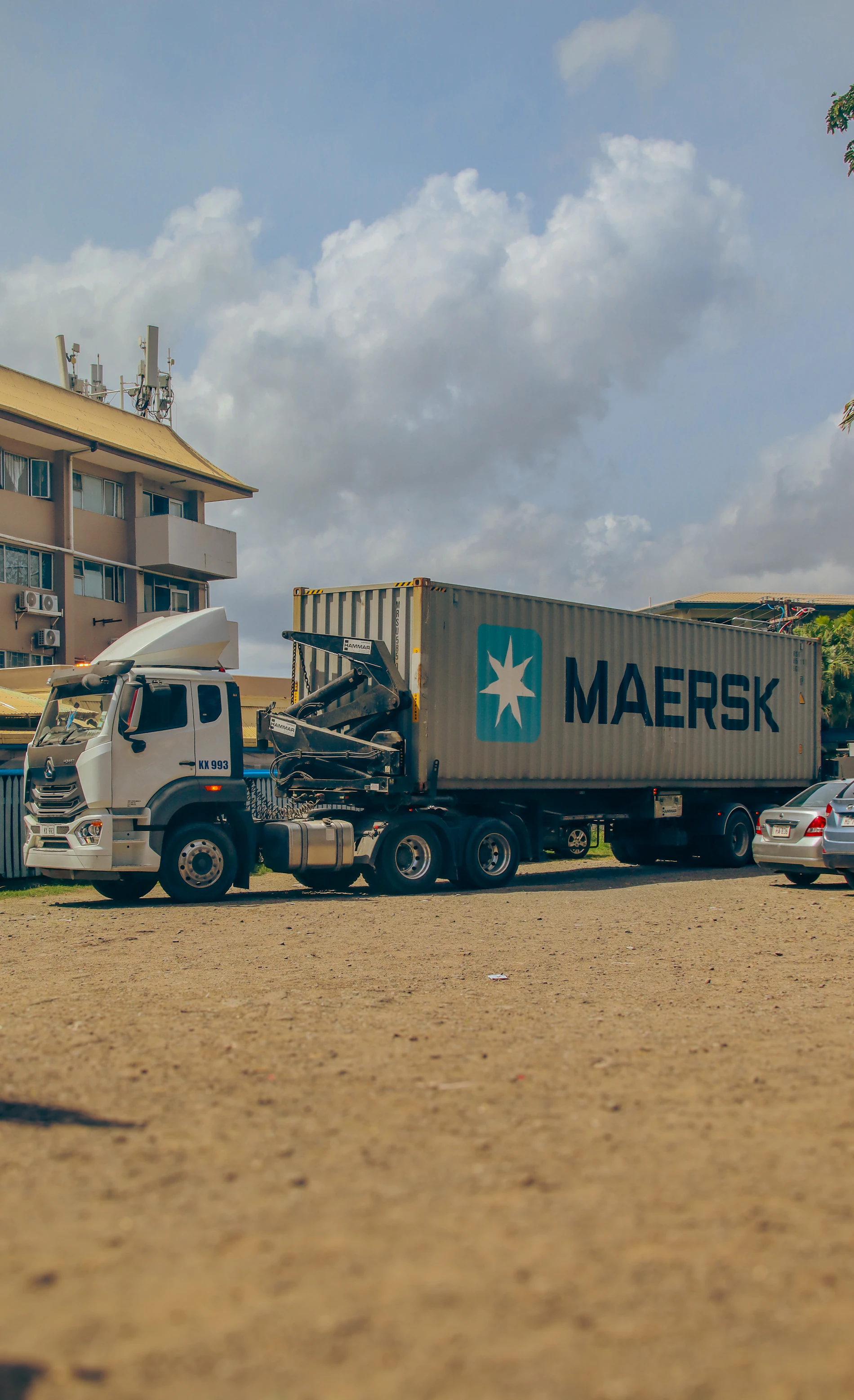 Truck carrying a shipping container