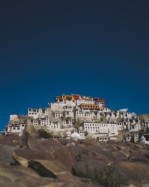 a mountain with a bunch of buildings on top of it