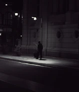 Shadowed figure capturing evidence on a city street at night.