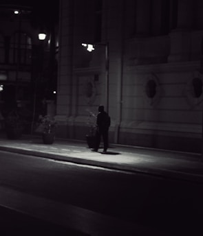 A private detective discreetly observing a city street at dusk, blending into the shadows.
