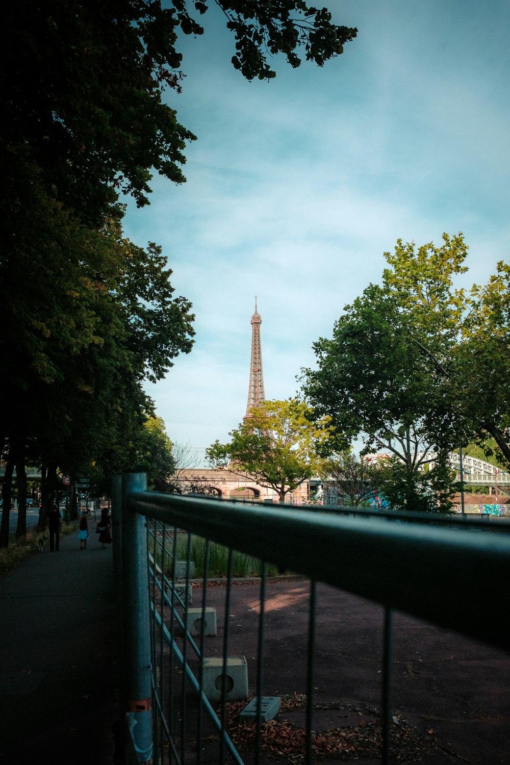a view of the eiffel tower from across the street