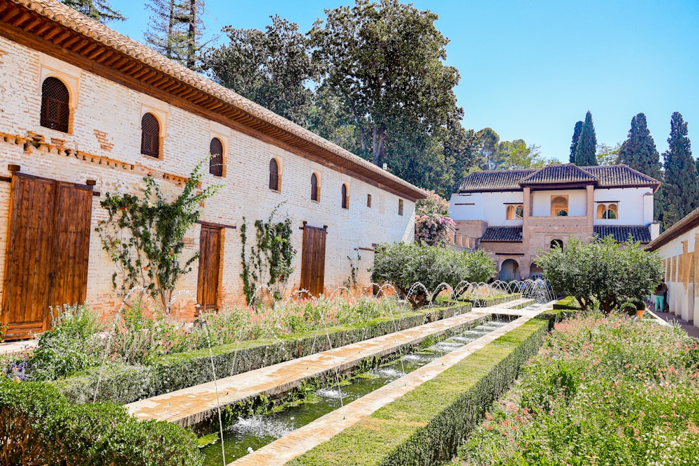 a building with a garden in front of it