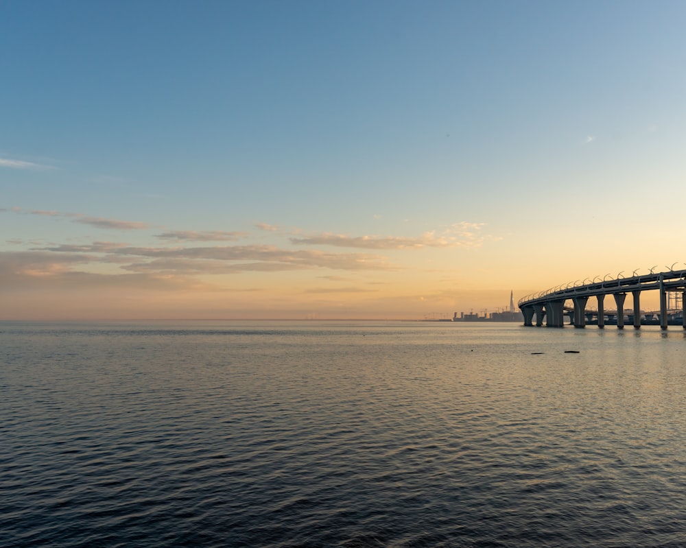 a long bridge over a large body of water